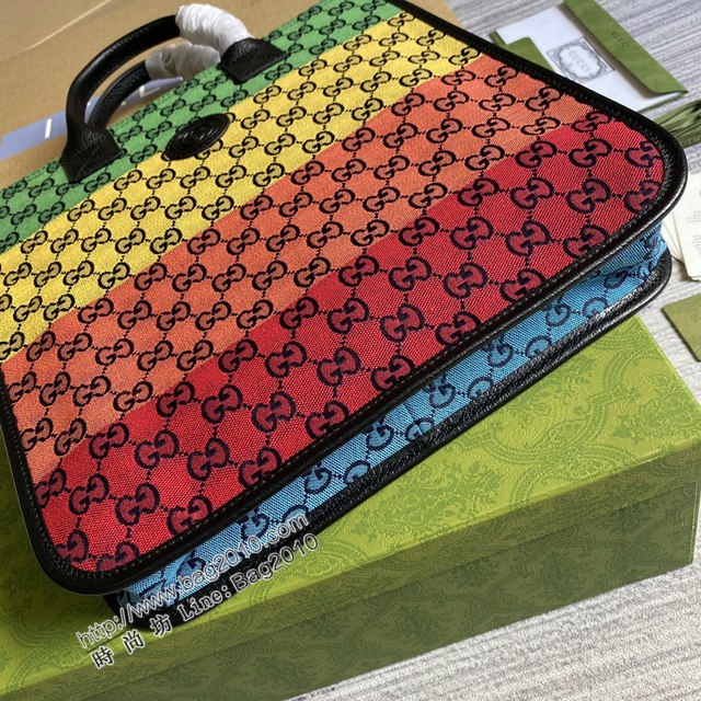 Gucci新款包包 古馳GG Multicolor系列托特包 Gucci經典GG鑽石菱紋圖案購物包 550763  ydg3232